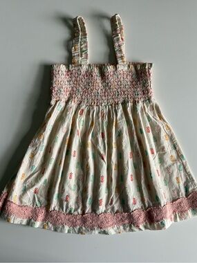 Matilda Jane Cream Tank Top with Pink, Aqua & Yellow Accents VGUC